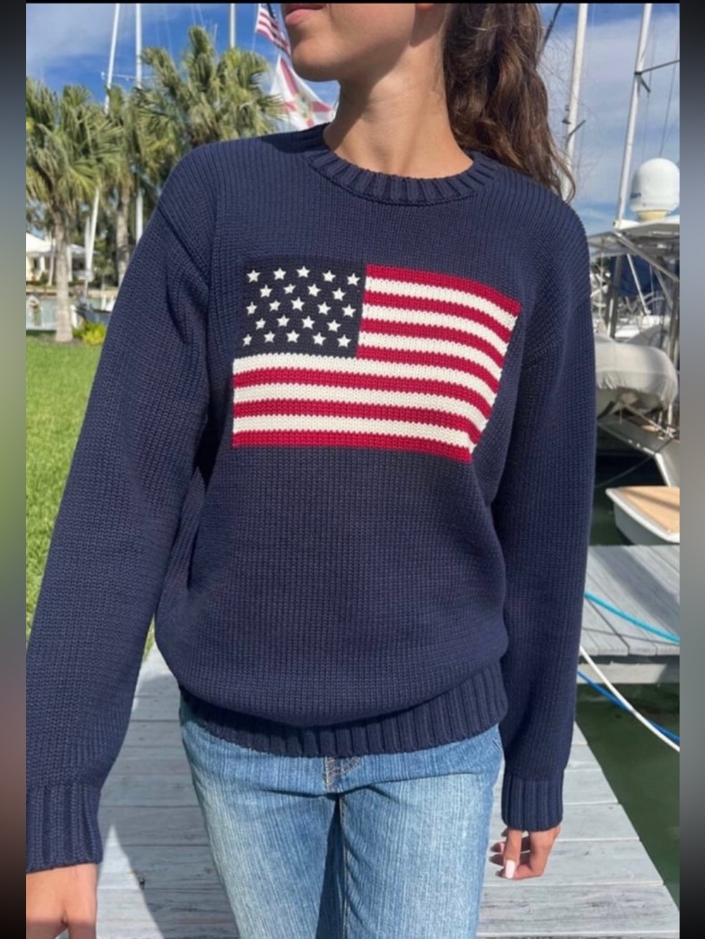 Brandy Melville Women’s Nico American Flag Sweater Size S/M Navy 100% Cotton NWT